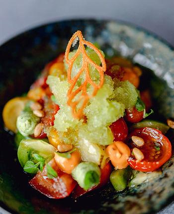 Vegetable salad with unique garnish. Photo by Filipp Romanovski.