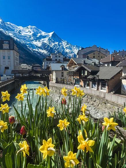 Chamonix City Center overlooking the Arve River. Photo taken by Katherine from the bridge on Avenue Du Mont Blanc