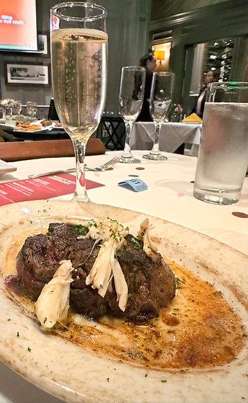 Still sizzling... Filet Mignon with Blue Crab and Grande Dame Champagne