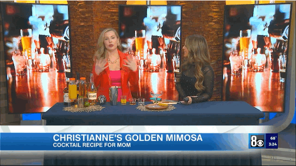 Christianne on CBS, Las Vegas sharing the recipe for Christianne's Golden Mimosa. Image c/o CBS